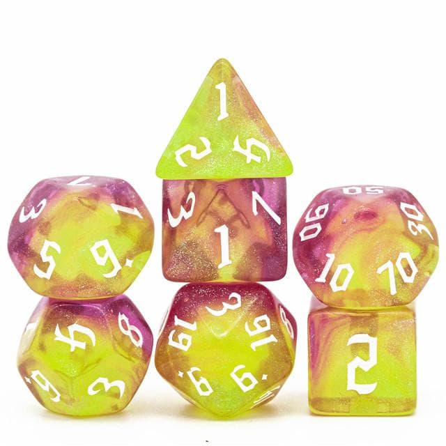 Polyhedral Dice Set | Acrylic | "Inferno Thorns" White Ink | Set of 7 (D0120)
