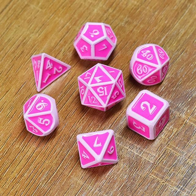 Metal Dice | Pink Enamel & Paint | Set of 7