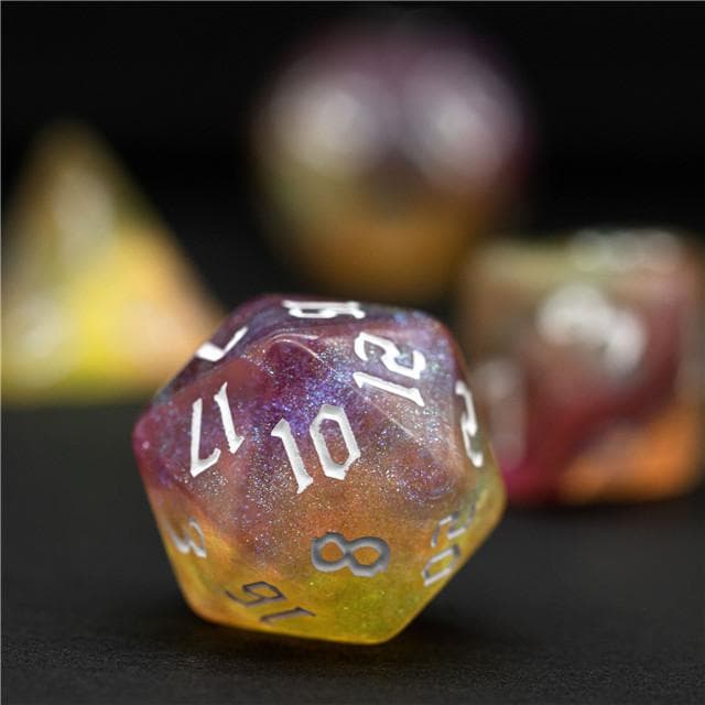 Polyhedral Dice Set | Acrylic | "Inferno Thorns" White Ink | Set of 7 (D0120)