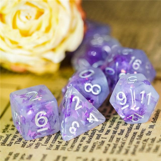 RPG Dice - "Dancing Butterfly" Purple/grey - Set of 7