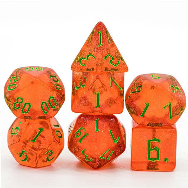 Polyhedral Dice Set | Acrylic | "Strawberry Thorns" Green Ink | Set of 7 (D0184)
