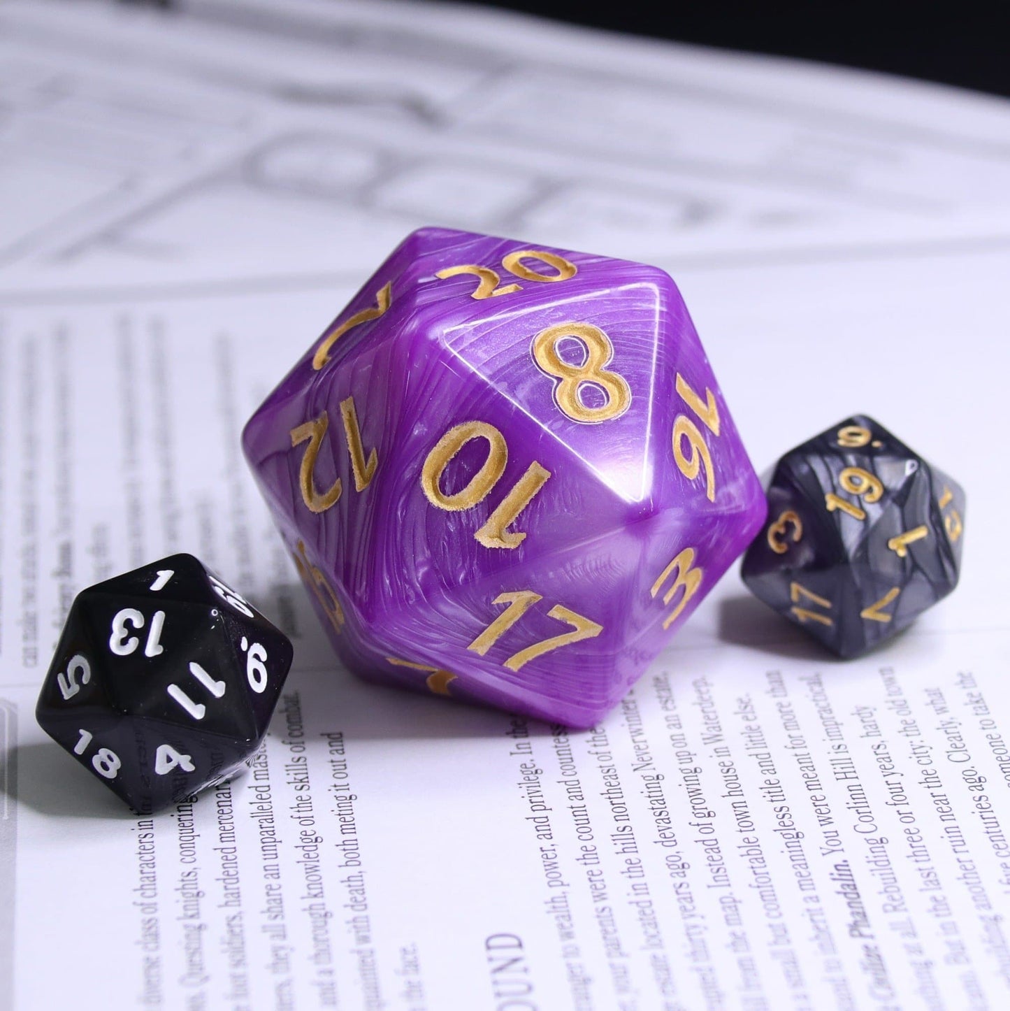Huge d20 (40mm) | Purple Pearl w/ Gold Ink