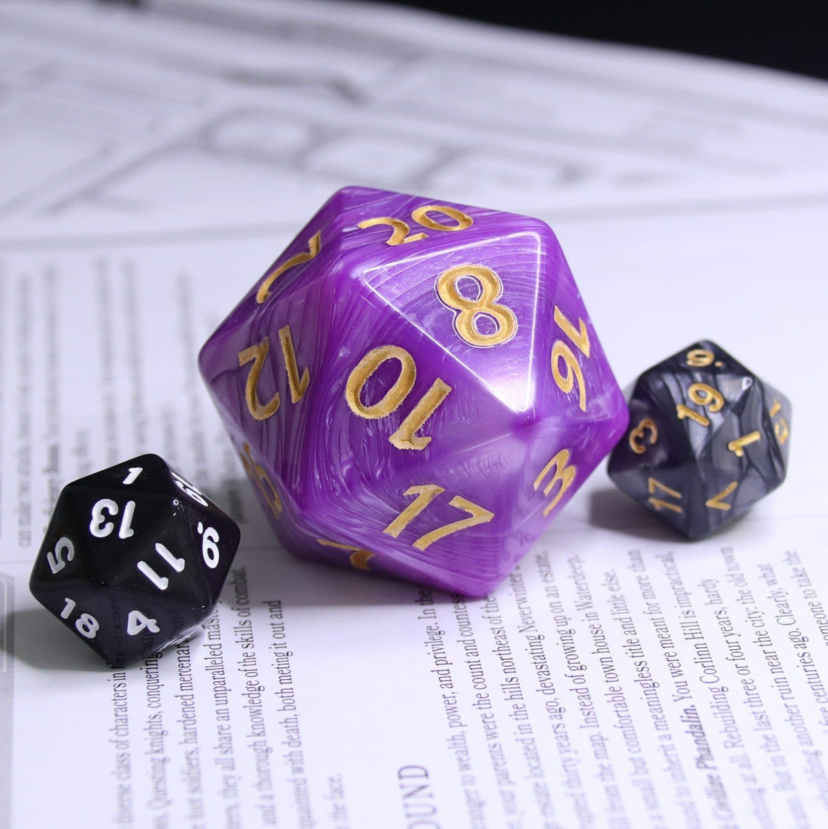 Huge d20 (40mm) | Purple Pearl w/ Gold Ink
