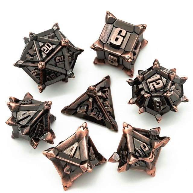 Metal Dice | "Cruel Caltrops" Brushed Copper | Set of 7