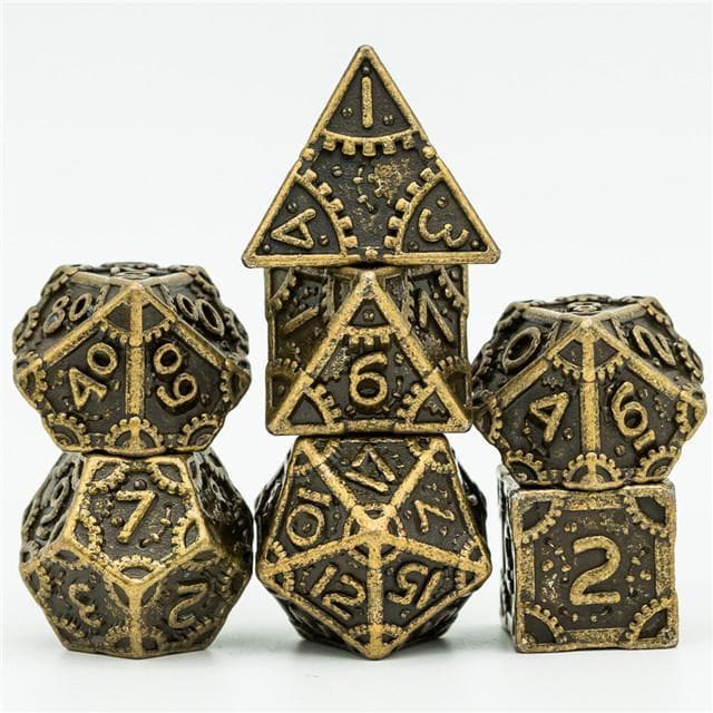 Metal Dice | "Grinding Gears" Bronze | Set of 7