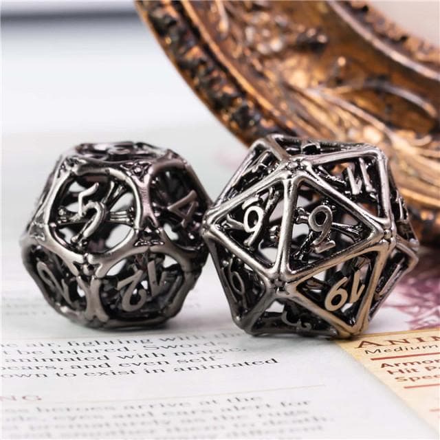 RPG Dice Set | Hollow Metal | Hollow Bones - Silver | Set of 7