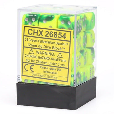 CHX 26854 Gemini 12mm d6 Green Yellow/Silver Block (36)