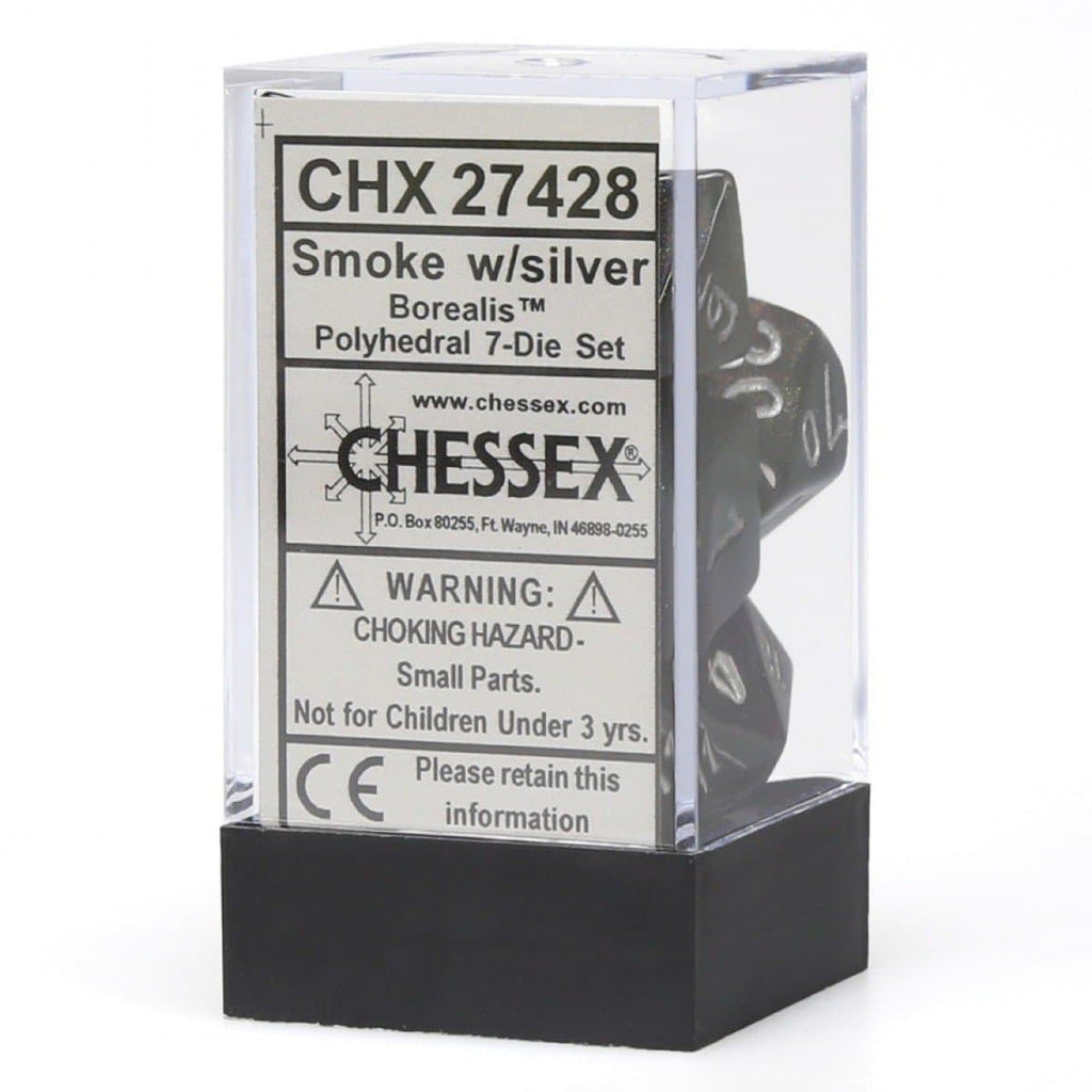Chessex | Polyhedral Dice Set | Acrylic | Borealis #2 Smoke/silver (CHX 27428)