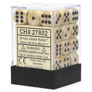 CHX 27802 Marble 12mm d6 Ivory/Black Block (36)