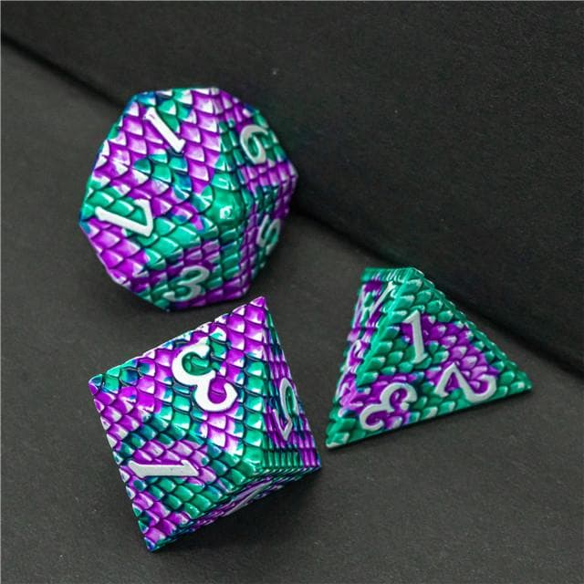 Metal Dice | Dragon Scale Purple/Teal | Set of 7
