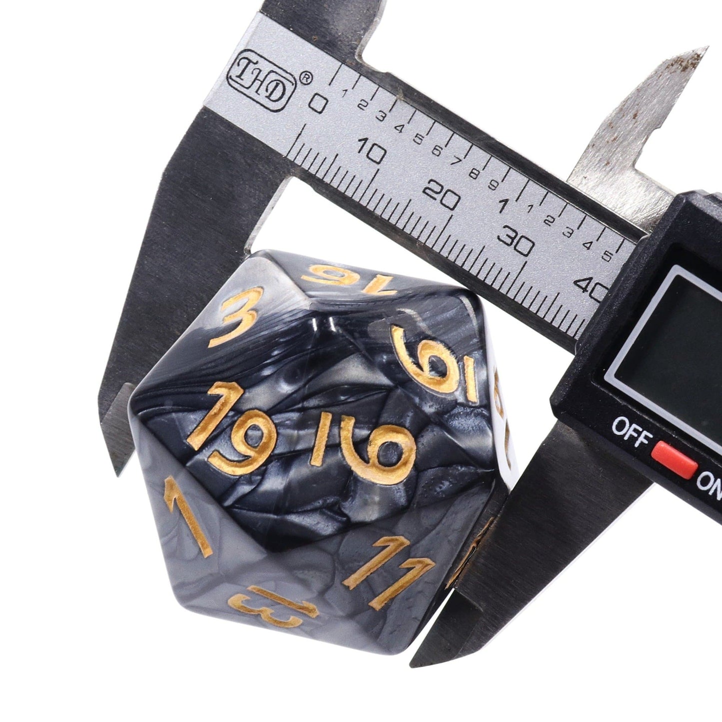 Huge d20 (40mm) | Black Pearl w/ Gold Ink