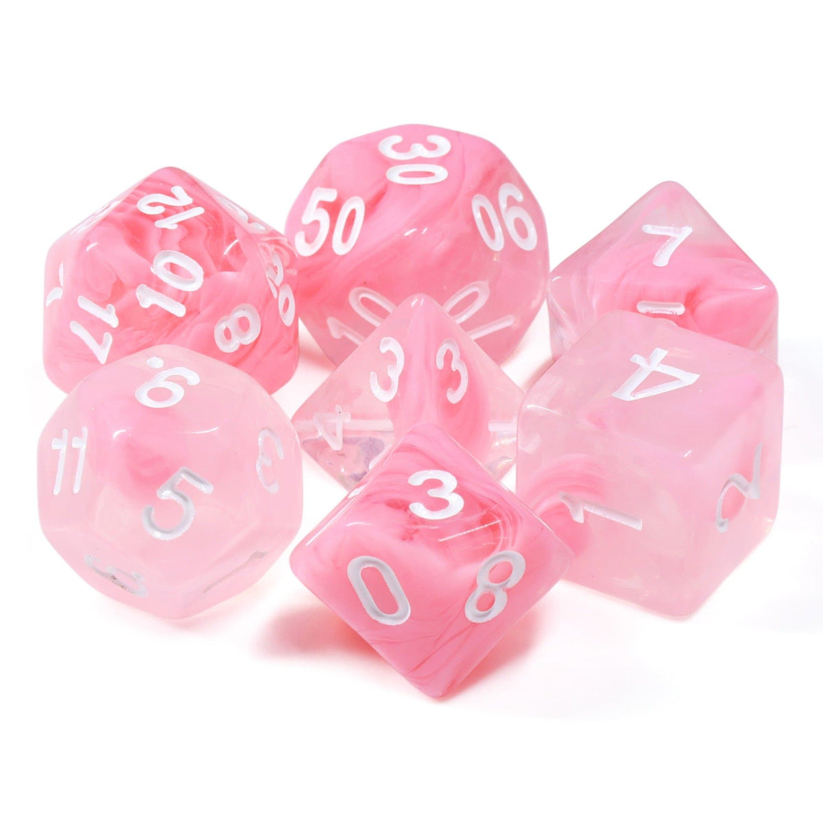 RPG Dice | "Pink Rose" | Set of 7