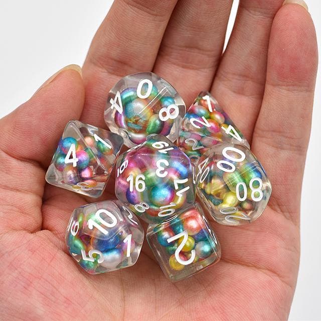 RPG Dice - Rainbow "Suspended Molecule" - Set of 7