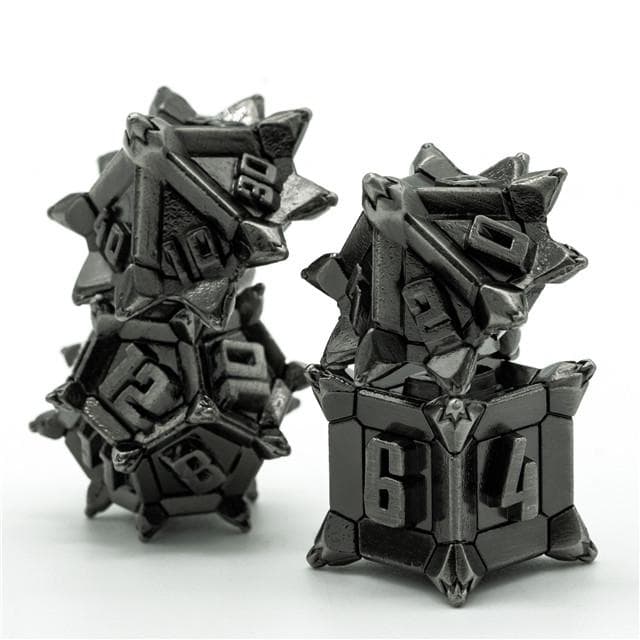 Metal Dice | "Cruel Caltrops" Brushed Silver | Set of 7