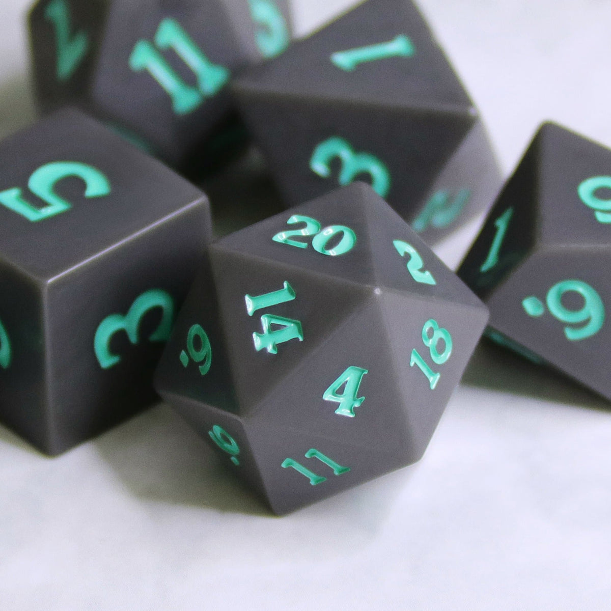 RPG Dice | Slate w/ Teal Ink (Sharp Edged) | Set of 7