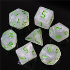 Polyhedral Dice Set | Acrylic | "Moonstone Thorns" Green Ink | Set of 7 (D0123)