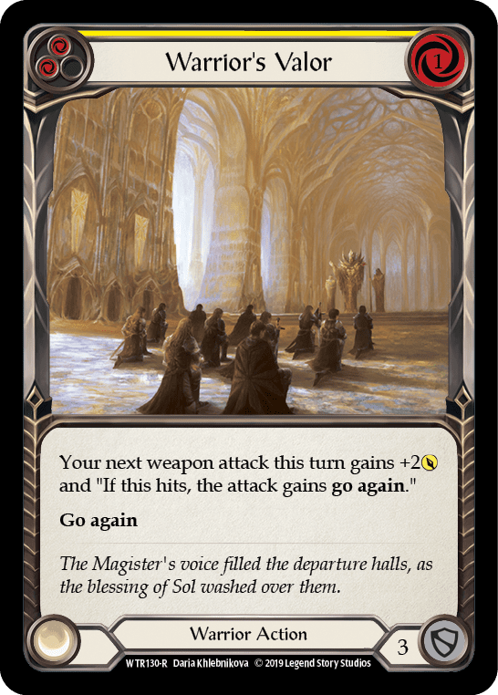 Warrior's Valor (Yellow) [WTR130-R] (Welcome to Rathe)  Alpha Print Rainbow Foil