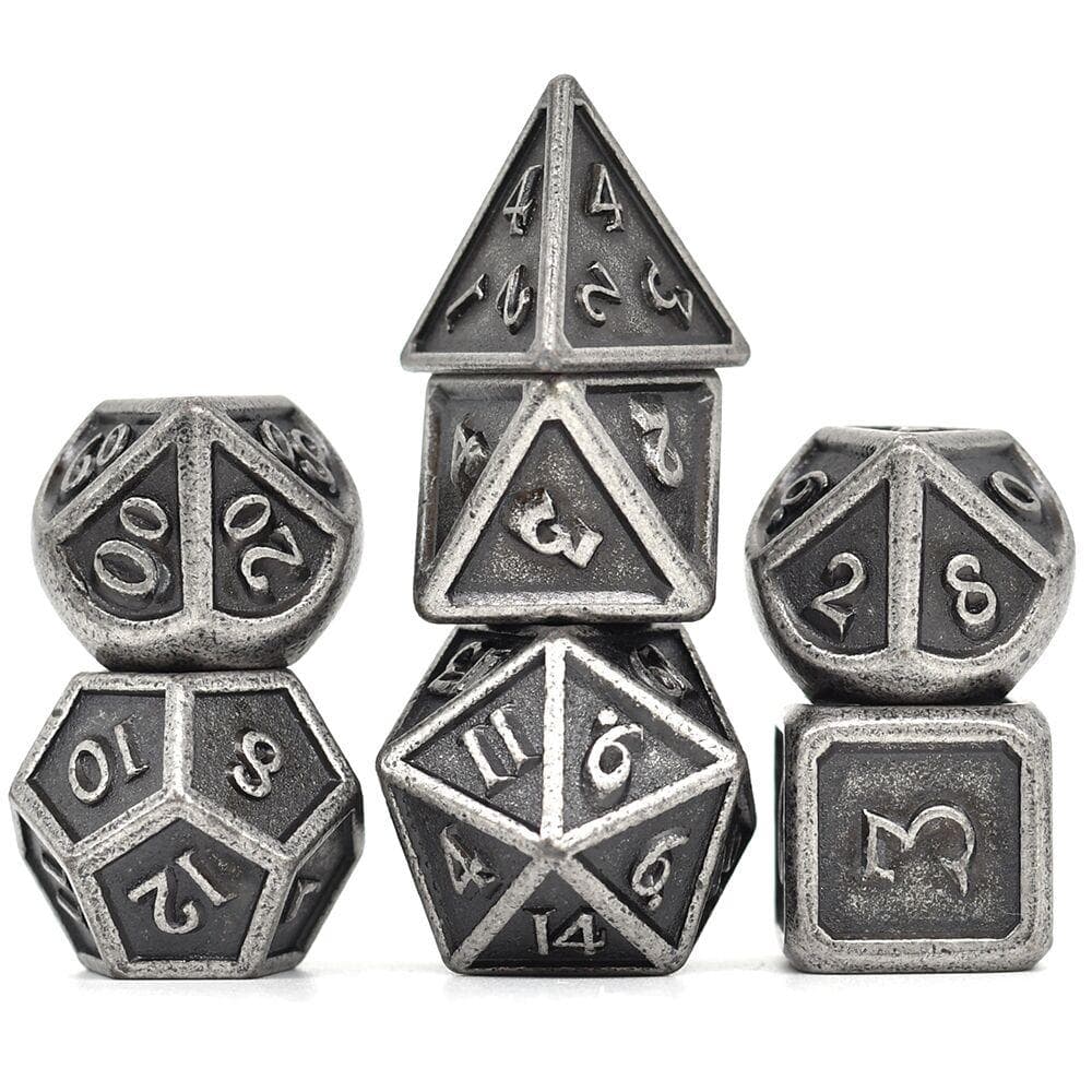 Metal Dice | Ancient Tumbled Silver (Nickel) | Set of 7