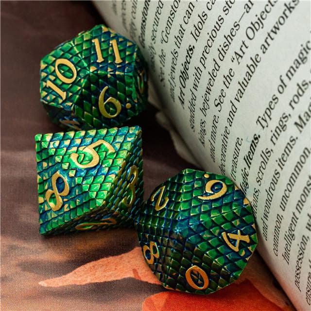 Metal Dice | Dragon Scale Green/Teal | Set of 7