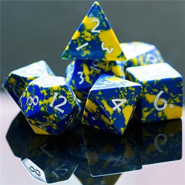 Polyhedral Dice Set | Gemstone | Howlite Blue & Yellow | Set of 7 (D0213)