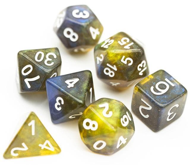 Polyhedral Dice Set | Acrylic | Galaxy Yellow & Blue | Set of 7 (D0078)