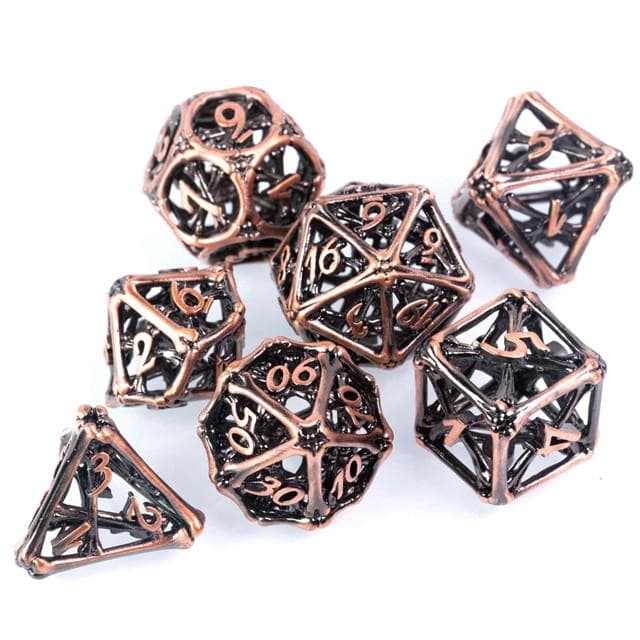 Metal Dice | Hollow "Bones" Copper | Set of 7