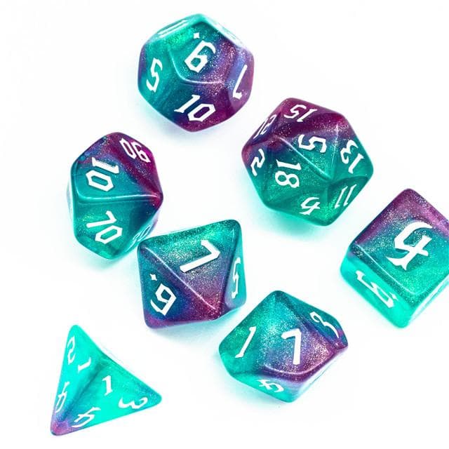 RPG Dice | "Aurora Thorns" White Ink | Set of 7