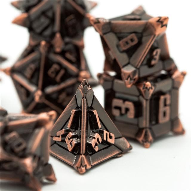 Metal Dice | "Cruel Caltrops" Brushed Copper | Set of 7