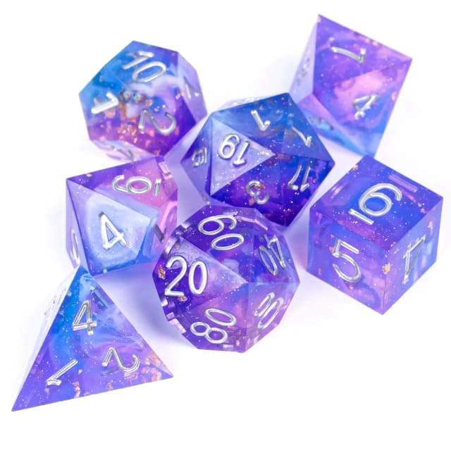 RPG Dice | "Blueberry Sparkle" (Sharp Edged) | Set of 7