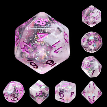 RPG Dice | "Flurry of Blossoms" (Pink Ink) | Set of 7
