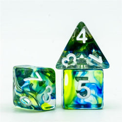 RPG Dice | "Stained Glass" Blue & Green | Set of 7