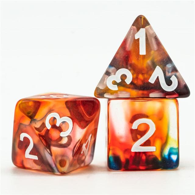 Polyhedral Dice Set | Resin | "Stained Glass" Red & Blue | Set of 7 (D0146)