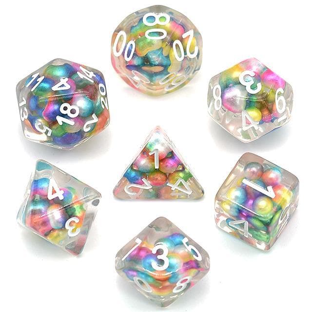 RPG Dice - Rainbow "Suspended Molecule" - Set of 7