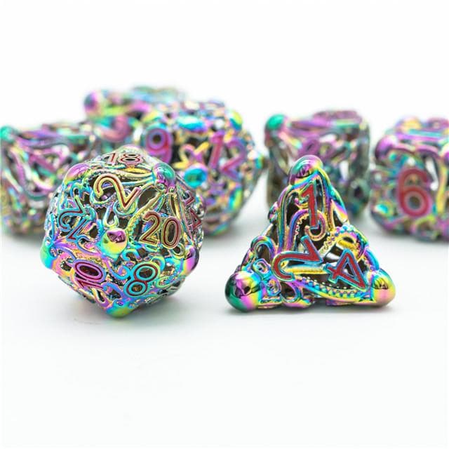 Metal Dice | Hollow "Octopus" Rainbow | Set of 7