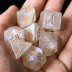 Polyhedral Dice Set | Acrylic | "Moonstone Thorns" Gold Ink | Set of 7 (D0183)