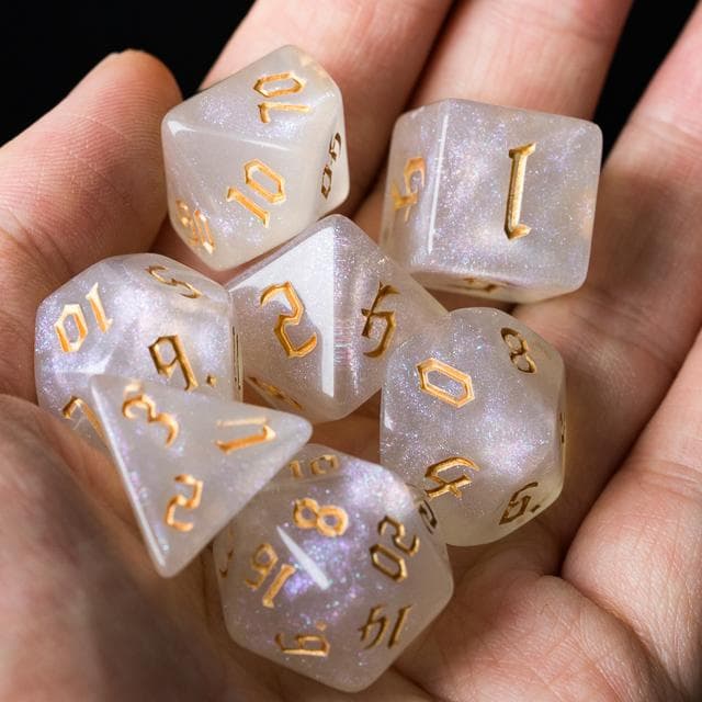 Polyhedral Dice Set | Acrylic | "Moonstone Thorns" Gold Ink | Set of 7 (D0183)