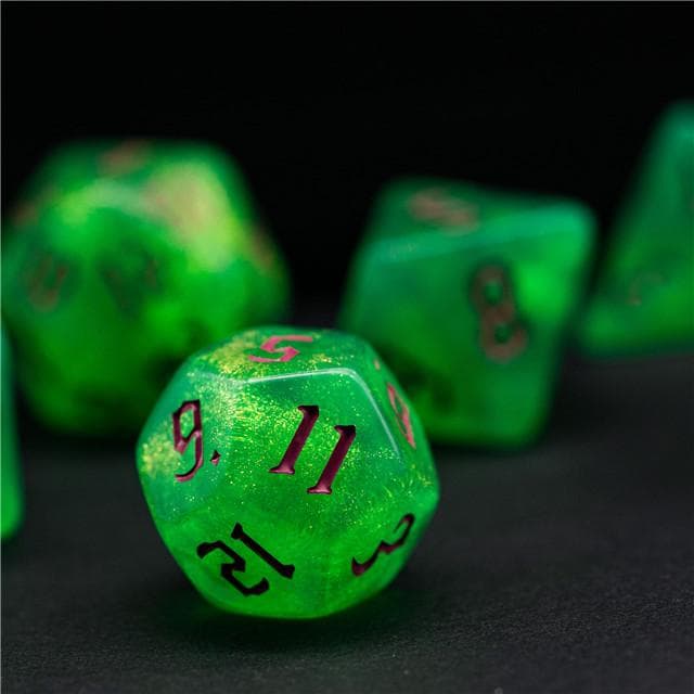 Polyhedral Dice Set | Acrylic | "Toxic Thorns" Magenta Ink | Set of 7 (D0185)