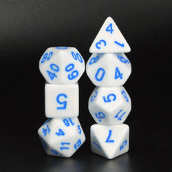 RPG Dice | Solid White (Blue Ink) | Set of 7