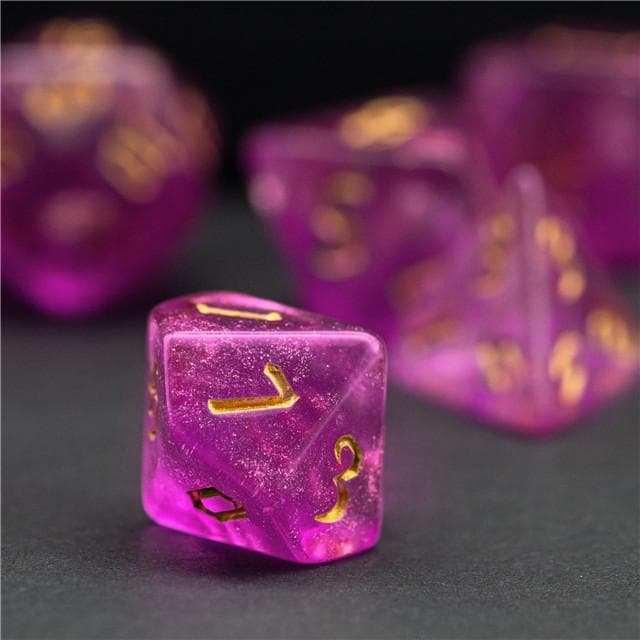 Polyhedral Dice Set | Acrylic | "Magenta Thorns" Gold Ink | Set of 7 (D0121)