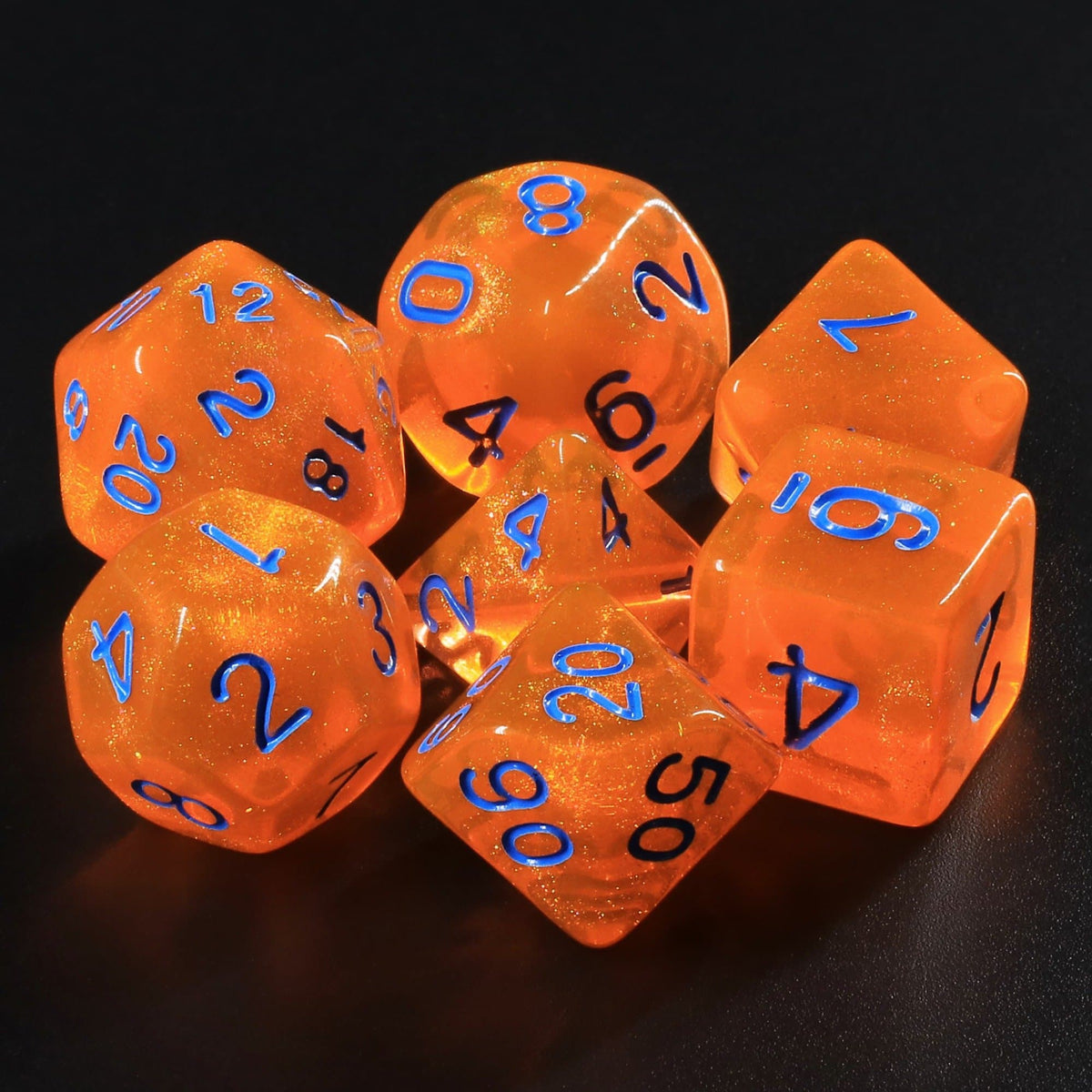 RPG Dice | "Sacred Flame" (Blue Ink) | Set of 7