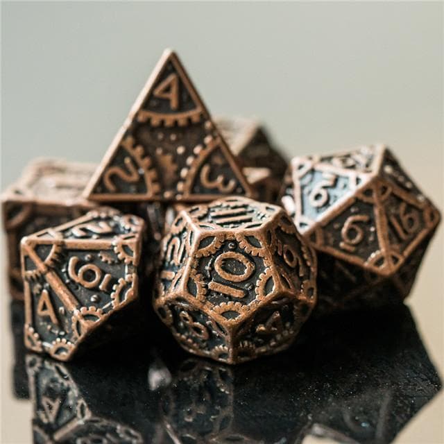 Metal Dice | "Grinding Gears" Copper | Set of 7