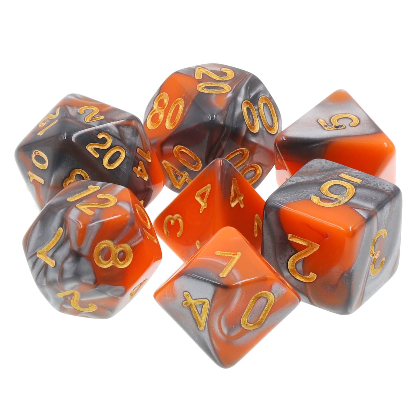 RPG Dice | "Molten Steel" Blend Silver Orange | Set of 7