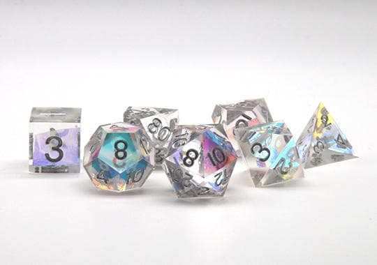 RPG Dice | "Silver Dream" (Sharp Edged) | Set of 7