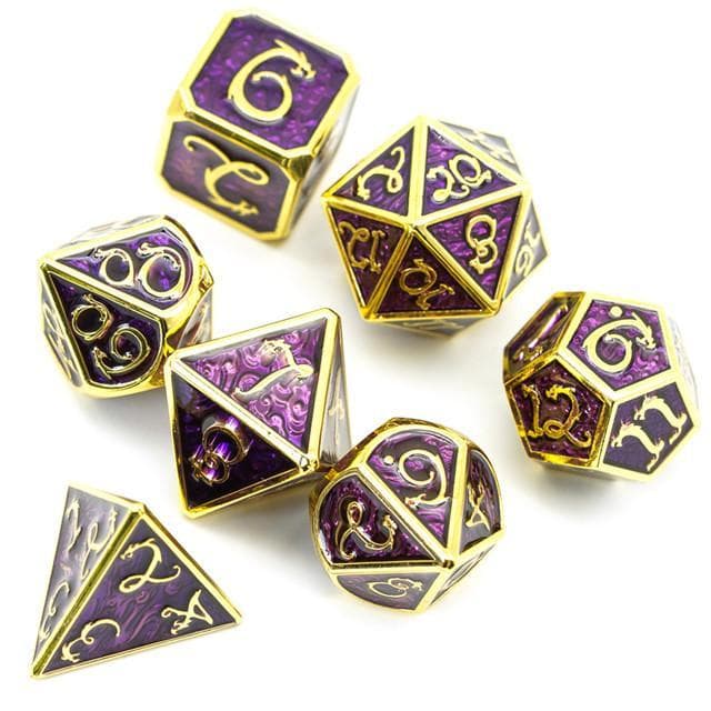 Metal Dice | Purple Enamel w/ Gold Dragon | Set of 7