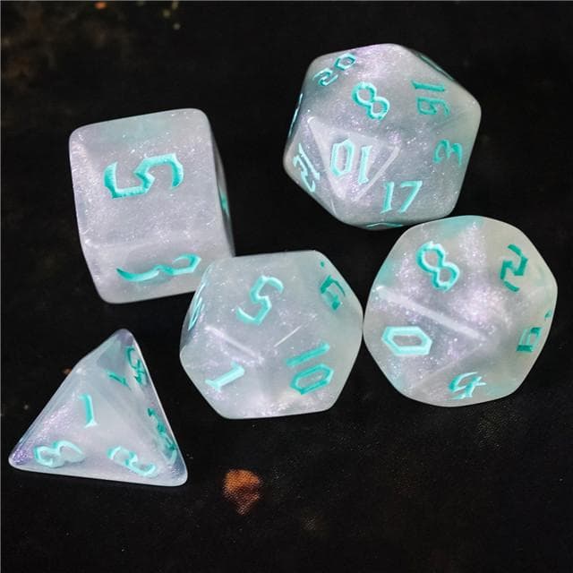RPG Dice | "Moonstone Thorns" Turquoise Ink | Set of 7