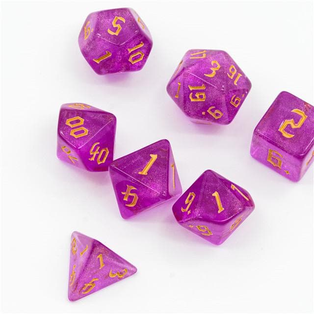 Polyhedral Dice Set | Acrylic | "Magenta Thorns" Gold Ink | Set of 7 (D0121)