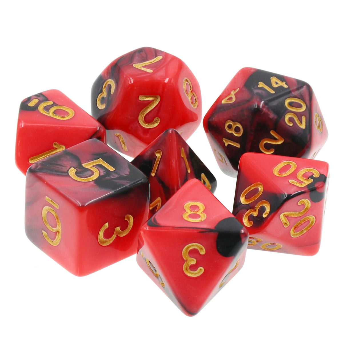 Polyhedral Dice Set | Acrylic | Blend Red Black | Set of 7 (D0062)