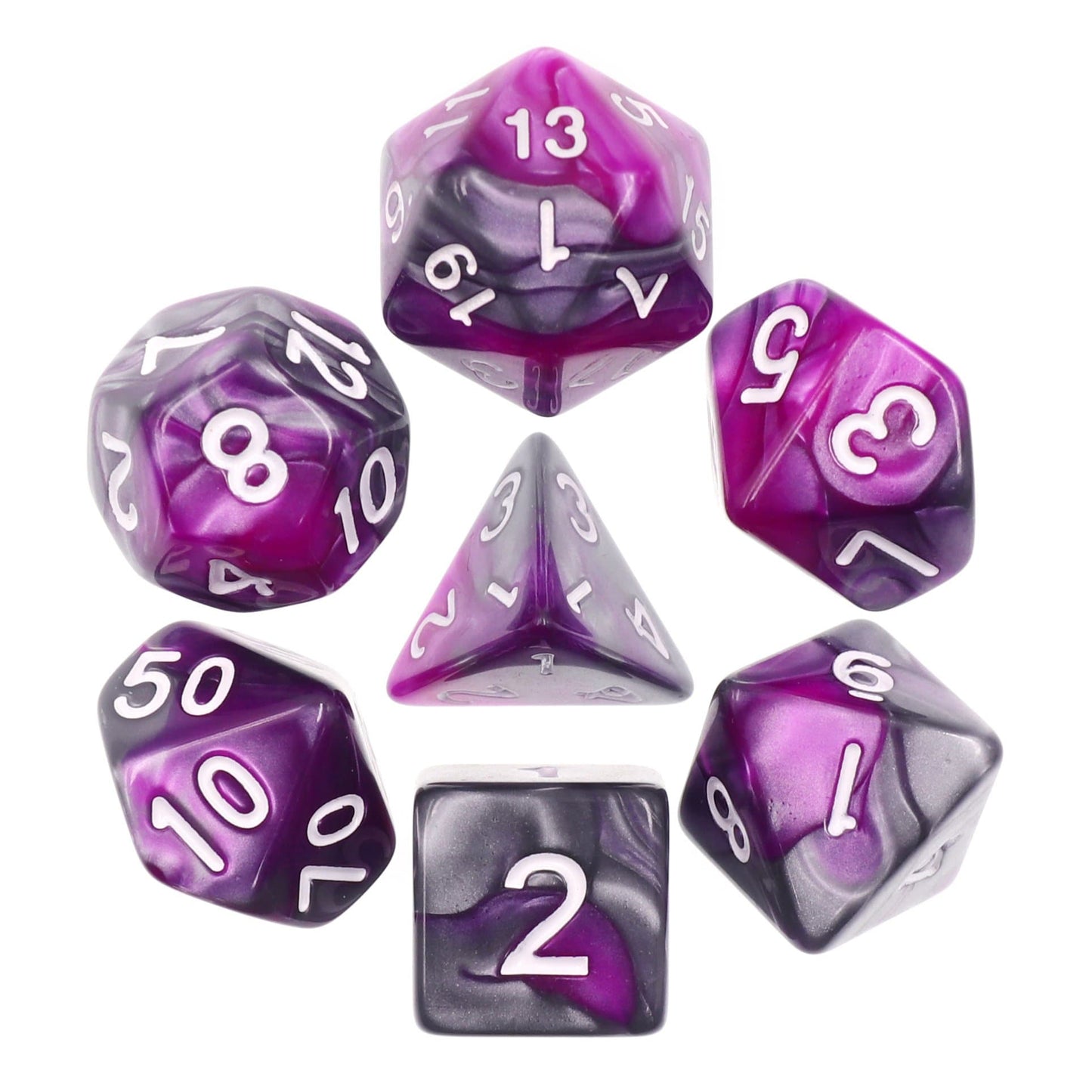 RPG Dice | "Eldritch Iron" Blend Silver Purple | Set of 7