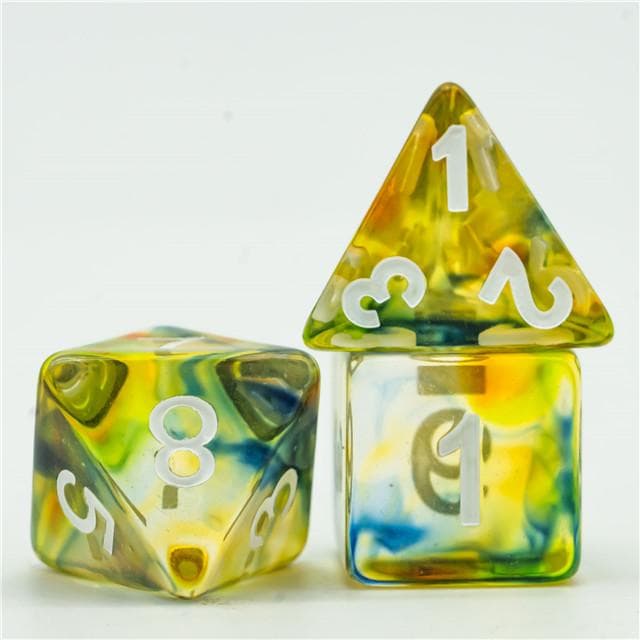 Polyhedral Dice Set | Resin |  "Stained Glass" Yellow & Green | Set of 7 (D0026)