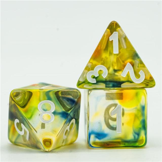 RPG Dice | "Stained Glass" Yellow & Green | Set of 7